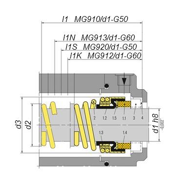 Чертеж торцевого уплотнения MG9, MG912