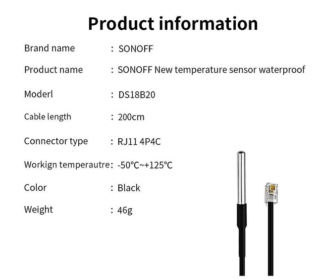 датчик температуры TH316D TH320D Elite/TH Origin c коннектором RJ9-RJ11