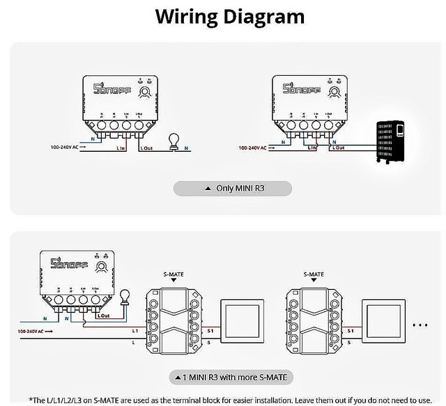 Схемы включения SONOFF MINI R3 16A Smart Switch и S-MATE