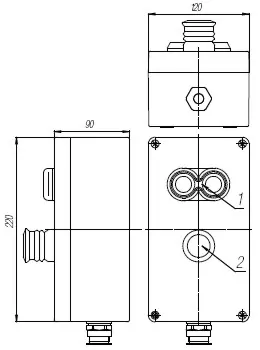 Пост кнопочный взрывобезопасный. Габарит 220х120х90