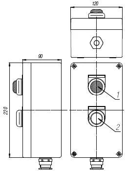 Пост кнопочный взрывобезопасный. Габарит 220х120х90