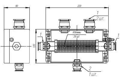 Коробка клеммная взрывобезопасная с кабельными вводами под небронированный кабель. Габарит 220х120х90