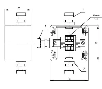 Коробка клеммная взрывобезопасная с кабельными вводами под небронированный кабель. Габарит 80х75х55