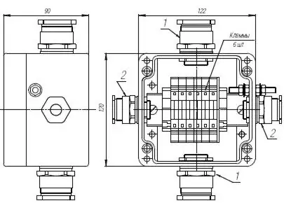 Коробка клеммная взрывобезопасная с кабельными вводами под небронированный кабель. Габарит 122х120х90