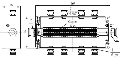 Коробка клеммная взрывобезопасная с кабельными вводами под небронированный кабель. Габарит 360х160х90