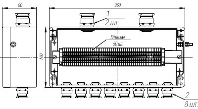 Коробка клеммная взрывобезопасная с кабельными вводами под небронированный кабель. Габарит 360х160х90