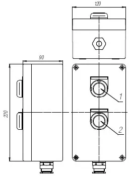 Пост кнопочный взрывобезопасный. Габарит 220х120х90
