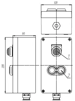 Пост кнопочный взрывобезопасный. Габарит 220х120х90