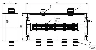 Коробка клеммная взрывобезопасная с кабельными вводами под небронированный кабель. Габарит 360х160х90