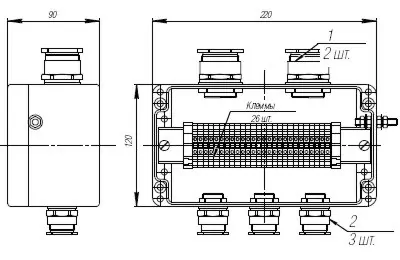 Коробка клеммная взрывобезопасная с кабельными вводами под небронированный кабель. Габарит 220х120х90