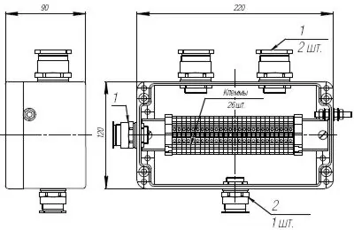 Коробка клеммная взрывобезопасная с кабельными вводами под небронированный кабель. Габарит 220х120х90